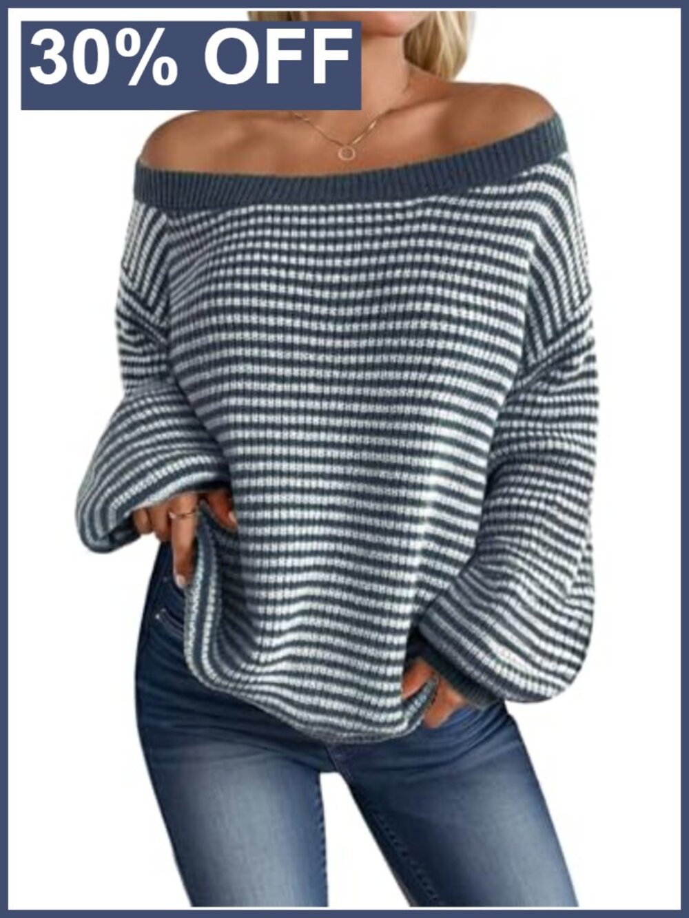 Womens Striped Off the Shoulder Oversized Sweater Pullover